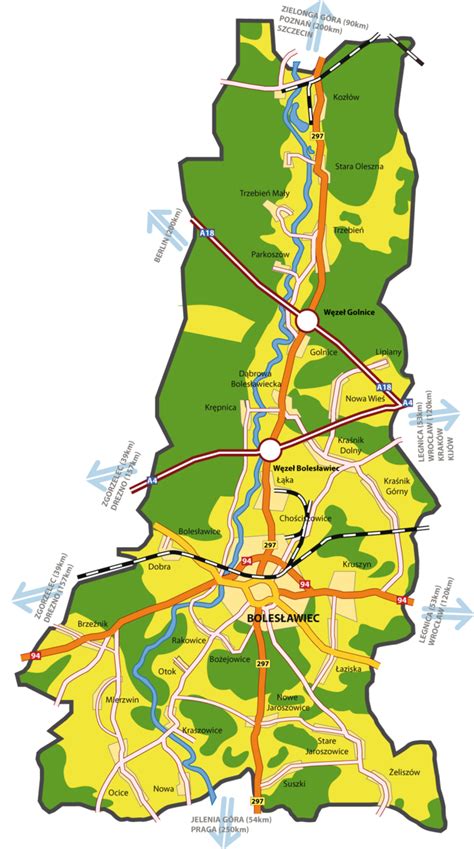 Mapa Gminy Bolesławiec z zaznaczoną lokalizacją Starych Jaroszowic