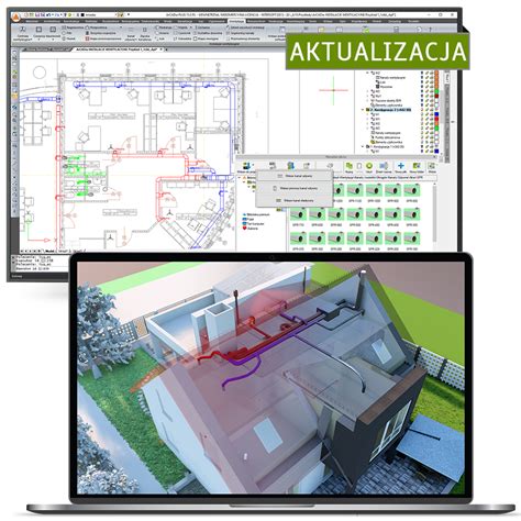 Wizualizacja nowoczesnych rozwiązań termomodernizacyjnych i systemów wentylacji w budynkach użyteczności publicznej.