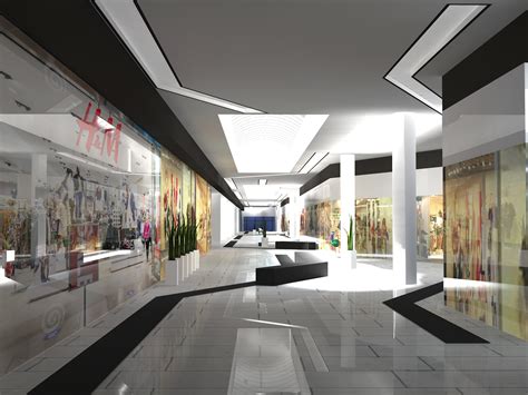 Wnętrze galerii handlowej z widocznymi sklepami