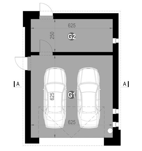 Ilustracja garażu dwustanowiskowego z elementami dodatkowymi