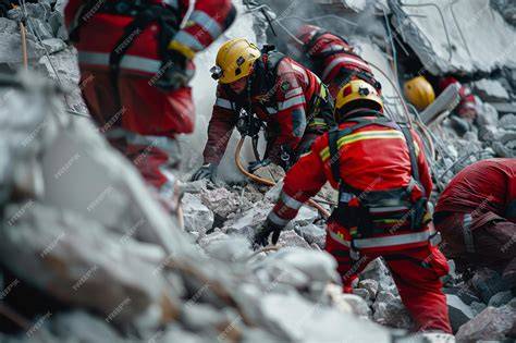 Thematic photo of firefighters during a rescue operation with forced entry tools