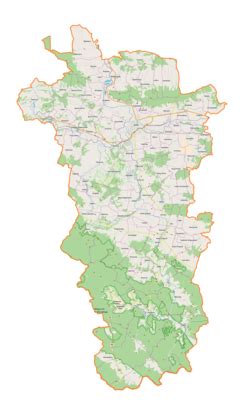 Mapa powiatu jasielskiego z zaznaczonym Tarnowcem i miejscami, gdzie OSP Tarnowiec udzielała pomocy