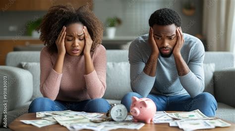 A worried couple after a dramatic event, or a scene depicting financial stress