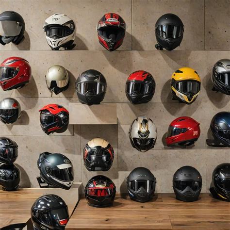 Ilustracja różnych typów kasków motocyklowych, w tym kasku typu „orzeszek”