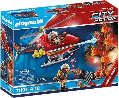 The Playmobil City Action Fire Station set with firefighters and a helicopter, ready for action.