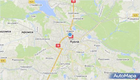 Mapa Rybnika z zaznaczonymi dzielnicami, w których doszło do pożarów