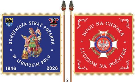 projekt sztandaru OSP lub wzór sztandaru z symbolami strażackimi