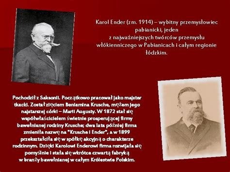 Portret Beniamina Krusche, pioniera przemysłu włókienniczego w Pabianicach
