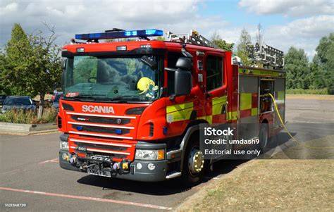 Thematic photo of a modern Scania fire truck in action