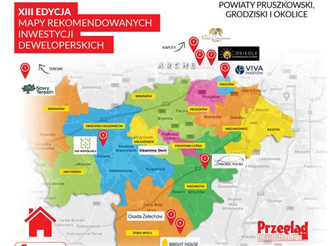 Mapa powiatu pruszkowskiego z oznaczeniem głównych punktów interwencji straży pożarnej