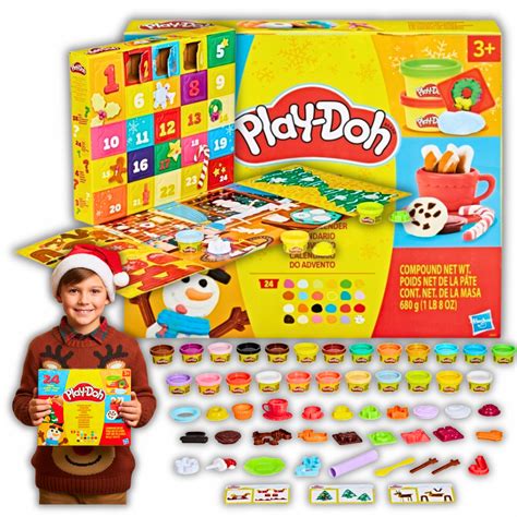 Zestawienie różnych kolorowych pojemników z ciastoliną Play-Doh oraz akcesoriami do modelowania