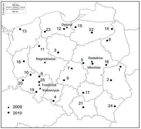 Map of Poland showing locations of OSP units