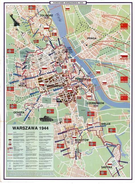 Mapa Getta Warszawskiego z zaznaczonymi miejscami walk
