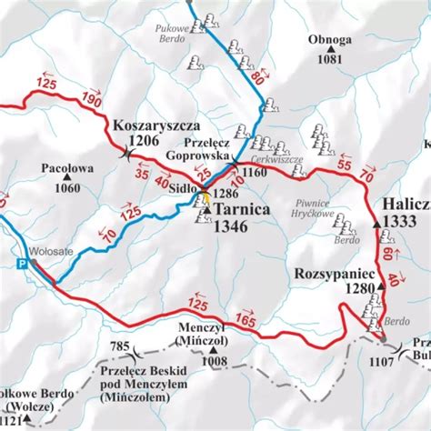Mapa szlaków turystycznych w rejonie Śnieżnika