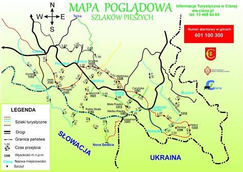 Mapa tras turystycznych z zaznaczonymi grupami GOPR