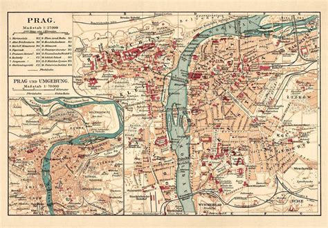Historyczna mapa Pragi z zaznaczonymi miejscami zniszczeń