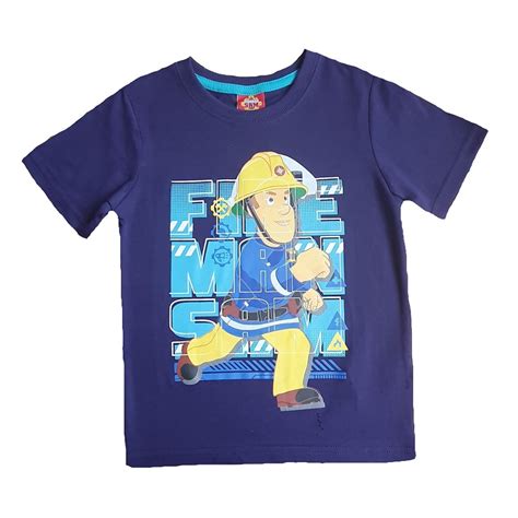 Thematic photo of a child wearing a Fireman Sam t-shirt, size 128, smiling