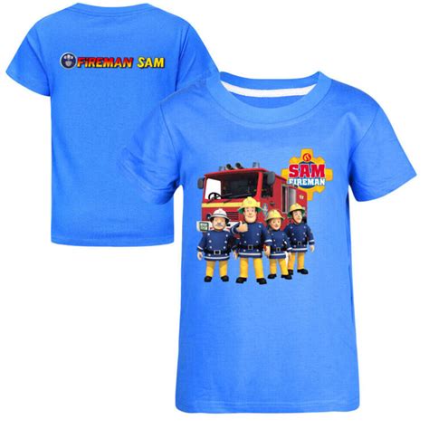 Close-up photo of the Fireman Sam print on the t-shirt, highlighting color intensity and detail