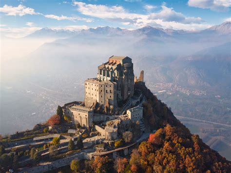The Sacra di San Michele Abbey, Italy, panoramic view after fire