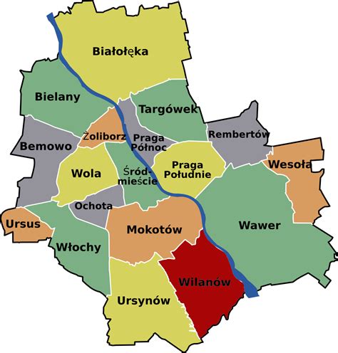 mapa Warszawy z zaznaczonym obszarem Białołęki