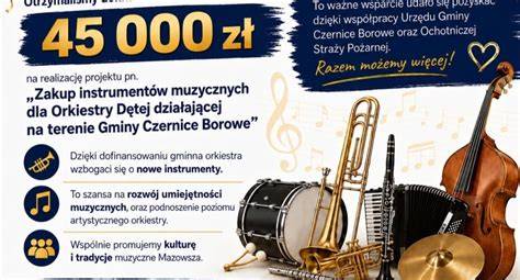 infografika przedstawiająca instrumenty zakupione dla orkiestry w ramach projektu