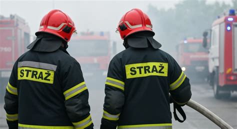 Wielu strażaków podczas akcji gaśniczej, scena akcji ratunkowej