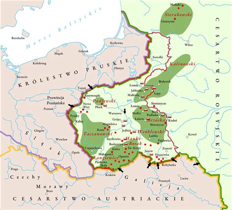 Mapa z zaznaczeniem miejscowości, w których doszło do pogromów w 1941 r. na Białostocczyźnie