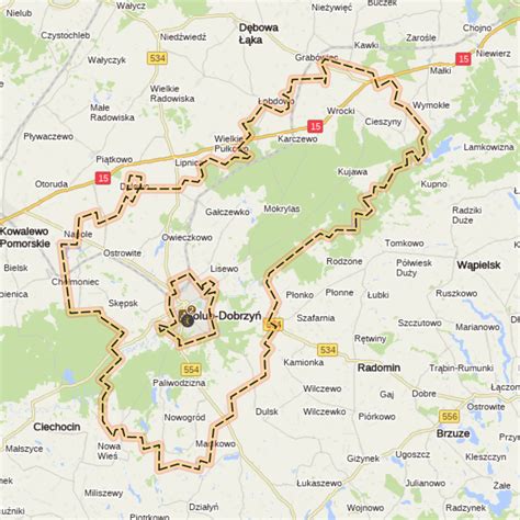 mapa gminy Subkowy z zaznaczonymi miejscowościami Brzuśce i Gorzędziej