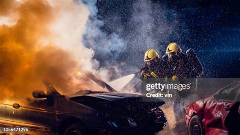Photo of a burning car or a fire that cannot be extinguished with water