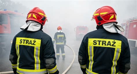 strażacy ewakuują mieszkańców z płonącego bloku w Tarnowie