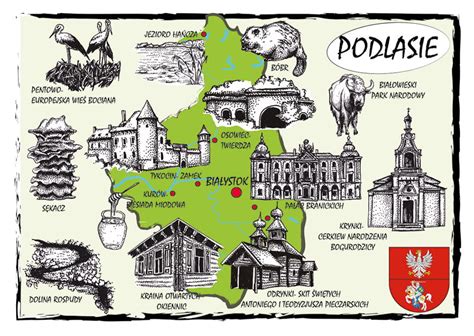 Mapa Podlasia z zaznaczonymi miejscami pożarów obiektów turystycznych