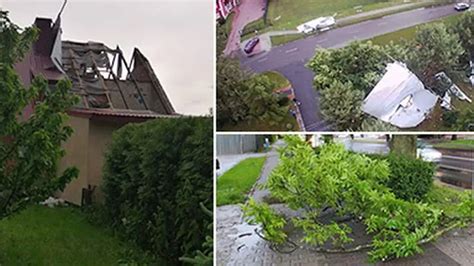 Zdjęcie przedstawiające zniszczenia po nawałnicach, połamane drzewa lub uszkodzone dachy