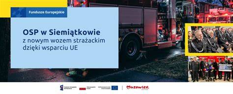 Zdjęcie strażaków OSP w akcji ratowniczej, z wozem strażackim w tle, symbolizujące gotowość do niesienia pomocy.