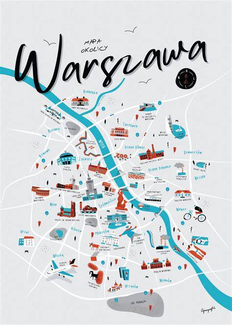 Mapa Warszawy z zaznaczonym miejscem Akcji pod Arsenałem i trasą ucieczki