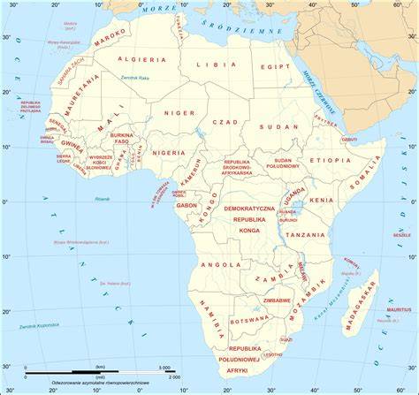 Mapa Afryki z zaznaczonymi miejscami przestępstw (Libia, Egipt, Kamerun, Nigeria, Wybrzeże Kości Słoniowej, Mauretania, Maroko)