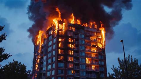 Thematic photo of a large factory building on fire with smoke billowing