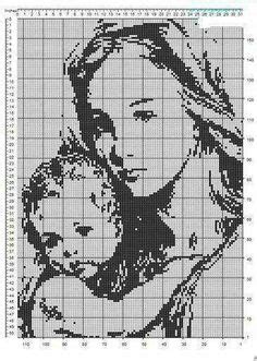 Ilustracja przedstawiająca różnorodne wzory haftu krzyżykowego, w tym motywy religijne, anioły i ikony.