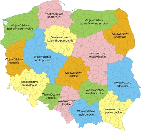 Mapa Polski z zaznaczonymi województwami, do których trafiły nowe wozy strażackie