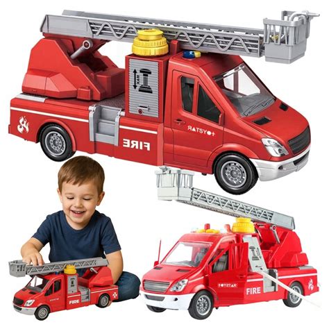 Zdjęcie zestawu zabawek strażackich dla dzieci, w tym wóz strażacki z drabiną