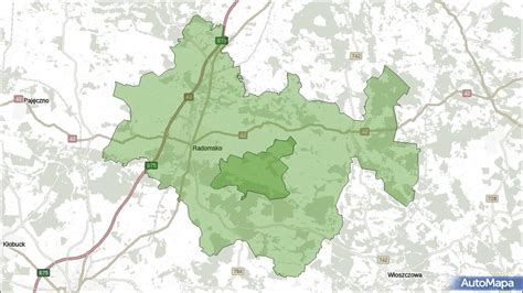 Mapa fizyczna regionu gminy Kobiele Wielkie z zaznaczonymi obszarami leśnymi