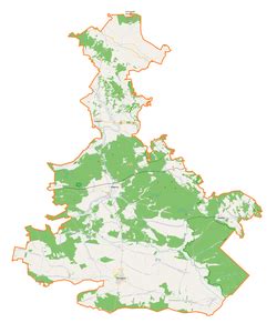 Mapa obszaru pożarów lasów w powiecie biłgorajskim z zaznaczeniem miejscowości Kozaki, Józefów, Łukowa