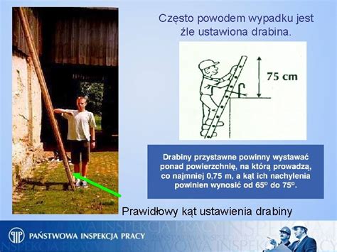 Strażak demonstrujący prawidłowy kąt ustawienia drabiny