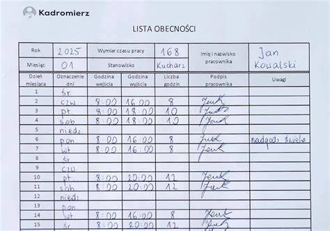 Tabela przedstawiająca przykładowy wzór wpisów w karcie drogowej: data, stan licznika, przejechane km, czas pracy pompy, ilość zatankowanego paliwa.