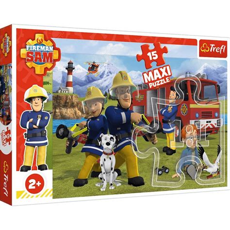 Puzzle Trefl Strażak Sam w pudełku, z widocznymi cechami produktu
