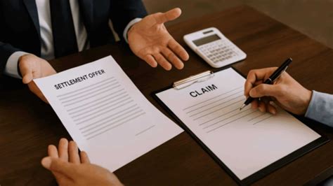 Thematic photo of a lawyer consulting with a client, possibly reviewing documents related to an insurance claim