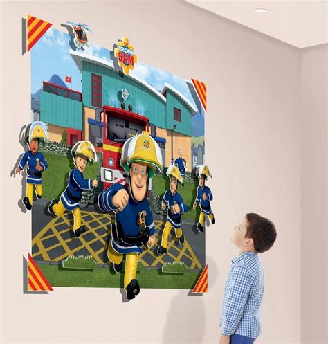 Scena z dekoracji ściennej 3D Walltastic Strażak Sam w pokoju dziecka