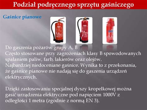 Przykłady podręcznego sprzętu gaśniczego i narzędzi ratowniczych.