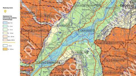 Mapa geotechniczna lub schemat przekroju gruntu z poziomem wód gruntowych