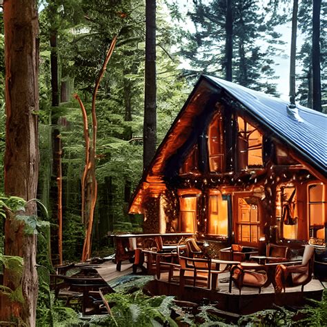 Photo of a cozy wooden summer house in a pine forest