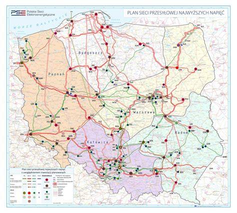 Mapa sieci remiz OSP z nowymi wieżami i zaproponowaną trasą turystyczną